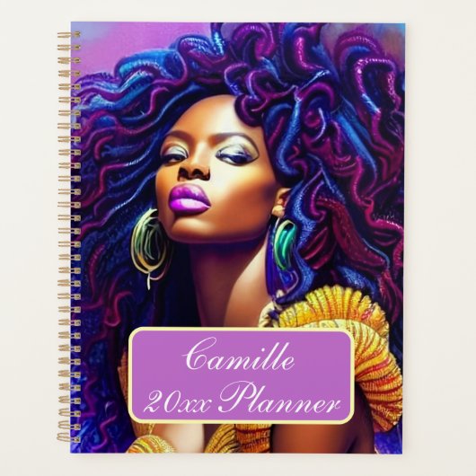 Gepersonaliseerde Afrikaanse Amerikaanse damesplan Planner (Voorkant)