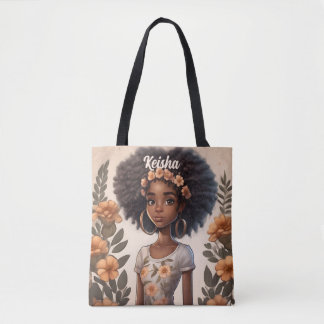 Gepersonaliseerde Afro-Amerikaanse Meisje Canvas t Tote Bag