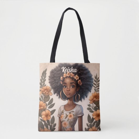 Gepersonaliseerde Afro-Amerikaanse Meisje Canvas t Tote Bag (Voorkant)