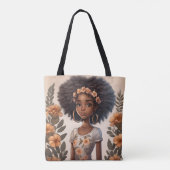 Gepersonaliseerde Afro-Amerikaanse Meisje Canvas t Tote Bag (Achterkant)