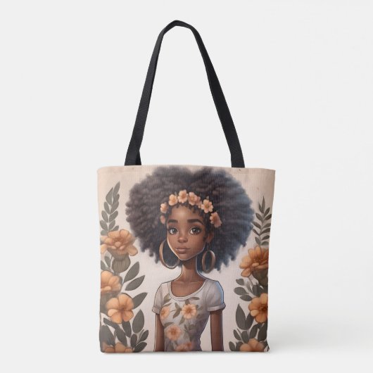 Gepersonaliseerde Afro-Amerikaanse Meisje Canvas t Tote Bag (Achterkant)