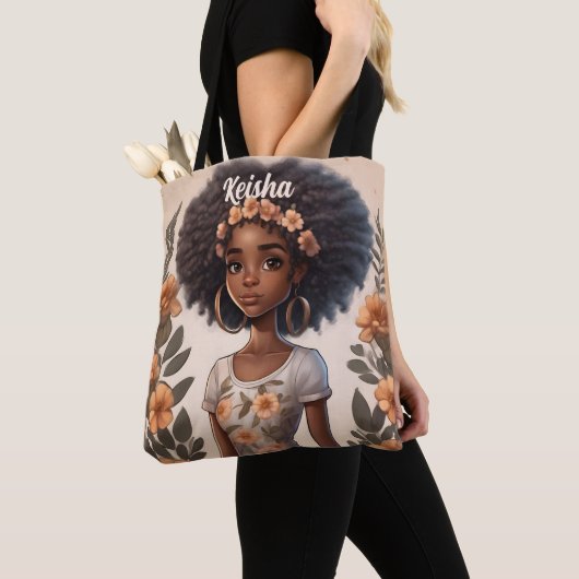 Gepersonaliseerde Afro-Amerikaanse Meisje Canvas t Tote Bag (Dichtbij)