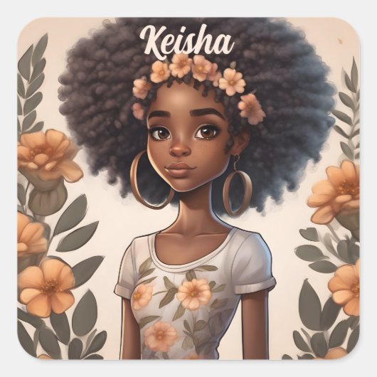 Gepersonaliseerde Afro-Amerikaanse Meisje Sticker (Voorkant)