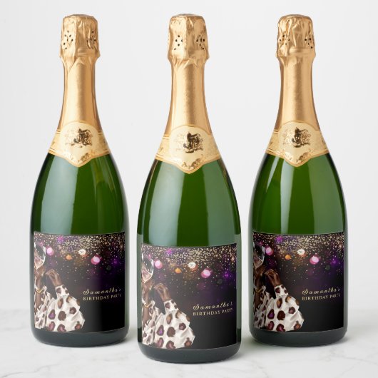 Gepersonaliseerde Afro-Amerikaanse vrouw verjaarda Sparkling Wijnetiket (Flessen)