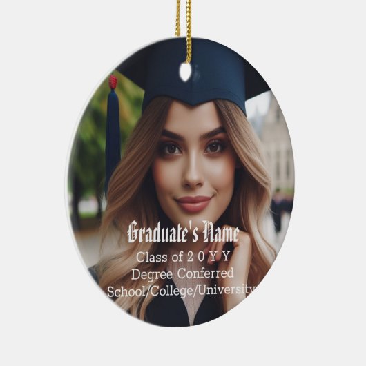 Gepersonaliseerde Afstudeerder foto, naam en Afstu Keramisch Ornament (Rechts)