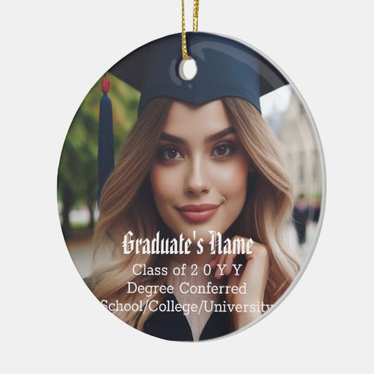 Gepersonaliseerde Afstudeerder foto, naam en Afstu Keramisch Ornament (Links)