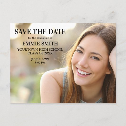 Gepersonaliseerde afstudeerfoto Save the Date Briefkaart (Voorkant)