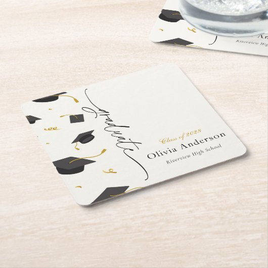 Gepersonaliseerde afstudeerpartij kartonnen onderzetters (Schuin)