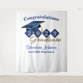 Gepersonaliseerde Afstuderen Blauw & Goud Party Ac Wandkleed (Voorkant)