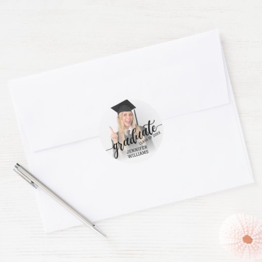 Gepersonaliseerde Afstuderen foto Afstuderen parti Ronde Sticker (Envelop)
