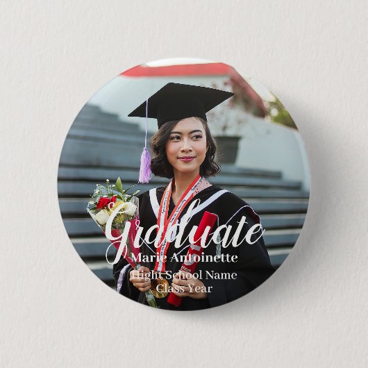 Gepersonaliseerde Afstuderen foto naam klasse jaar Ronde Button 5,7 Cm (Voorkant)