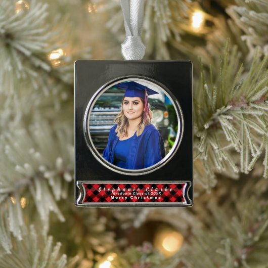 Gepersonaliseerde Afstuderen Foto, Naam Ornament Verzilverd Banner Ornament (Boom)