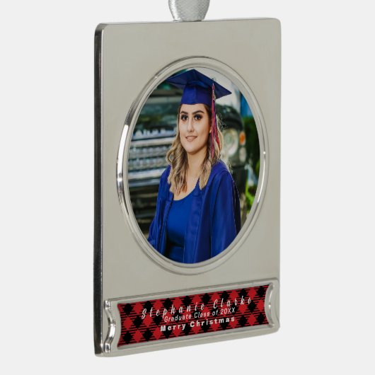 Gepersonaliseerde Afstuderen Foto, Naam Ornament Verzilverd Banner Ornament (Rechts)