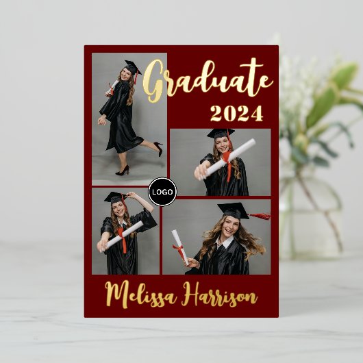 Gepersonaliseerde Afstuderen fotocollage Folie Uitnodiging (Staand Voorkant)