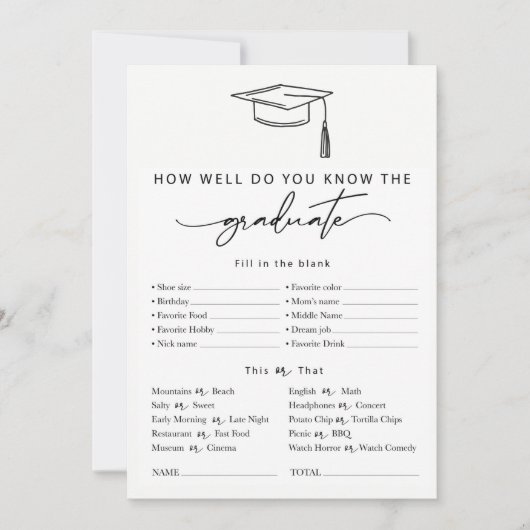 Gepersonaliseerde Afstuderen Game quiz Kaart (Voorkant)