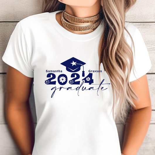 Gepersonaliseerde Afstuderen klasse van 2024 Navy  T-shirt