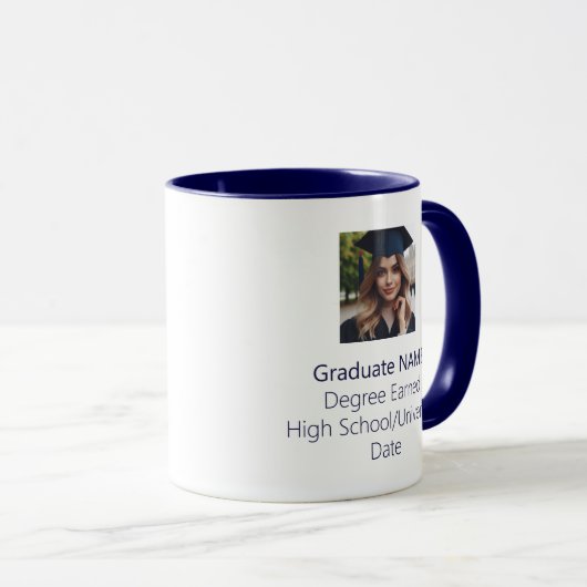 Gepersonaliseerde Afstuderen Photo Afstuderen Navy Mok (Voorkant rechts)