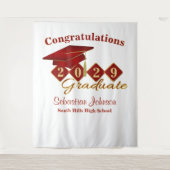 Gepersonaliseerde Afstuderen Rood & Goud Party Ach Wandkleed (Voorkant)