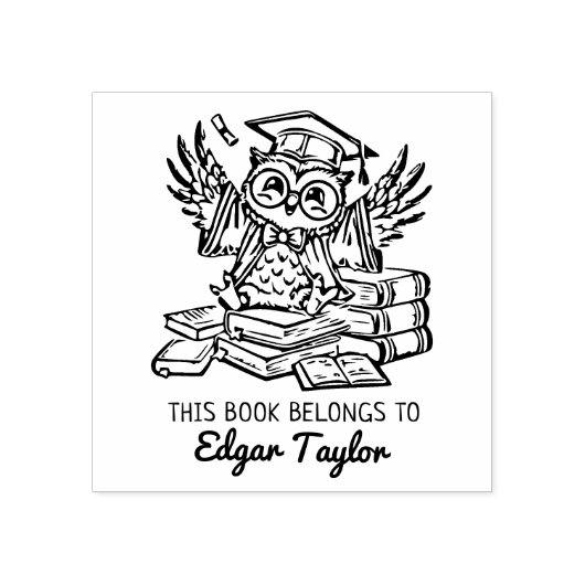 Gepersonaliseerde Afstuderen uil Bookplate Rubberstempel (Afrduk)