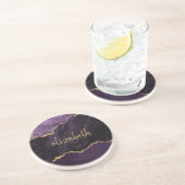 Gepersonaliseerde Agate Geode Paarse Gold Sandston Zandsteen Onderzetter (Zijkant)