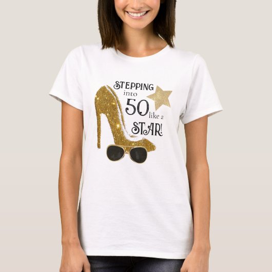 Gepersonaliseerde Age Gold Glitter Verjaardagster T-shirt (Voorkant)