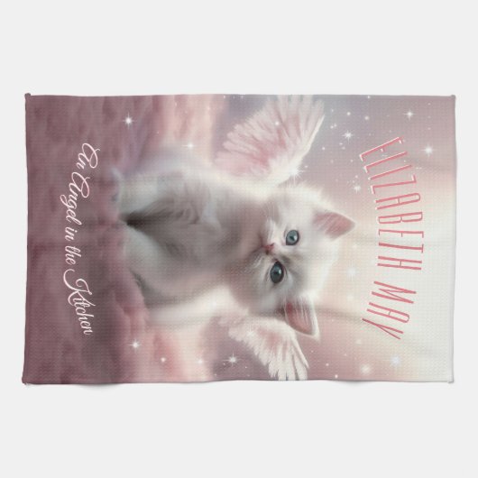 Gepersonaliseerde AI-Generated Kitten Angel Wings Theedoek (Horizontaal)