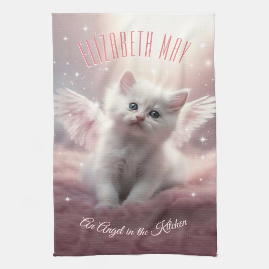 Gepersonaliseerde AI-Generated Kitten Angel Wings Theedoek (Verticaal)