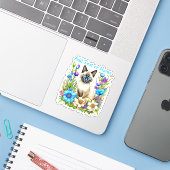 Gepersonaliseerde Ai Waterverf Siamese Cat in Flow Sticker (Laptop met iPhone)
