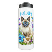Gepersonaliseerde Ai Waterverf Siamese Cat in Flow Thermosbeker (Voorkant)