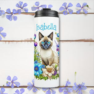 Gepersonaliseerde Ai Waterverf Siamese Cat in Flow Thermosbeker