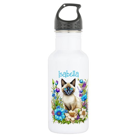 Gepersonaliseerde Ai Waterverf Siamese Cat in Flow Waterfles (Voorkant)