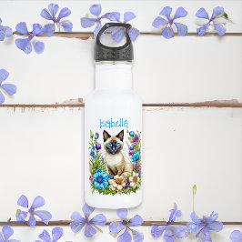 Gepersonaliseerde Ai Waterverf Siamese Cat in Flow Waterfles