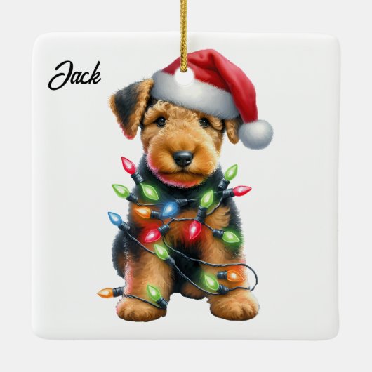 Gepersonaliseerde Airedale Terrier Kerstman Keramisch Ornament (Achterkant)