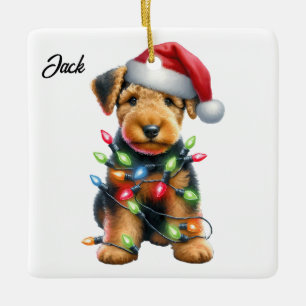 Gepersonaliseerde Airedale Terrier Kerstman Keramisch Ornament