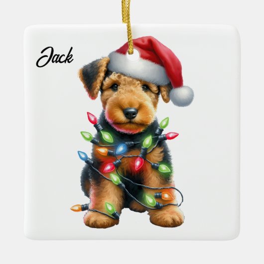 Gepersonaliseerde Airedale Terrier Kerstman Keramisch Ornament (Voorkant)