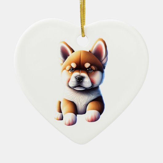 Gepersonaliseerde Akita Puppy Hond Hart Keramisch Ornament (Voorkant)