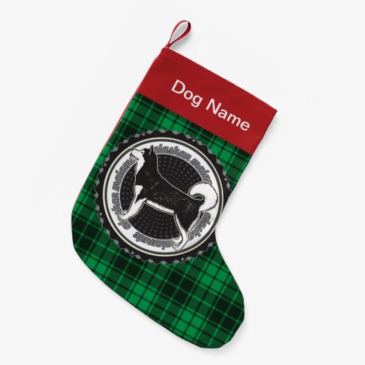 Gepersonaliseerde Alaskan Malamute Dog Green Play Kleine Kerstsok (Voorkant (Hangend))