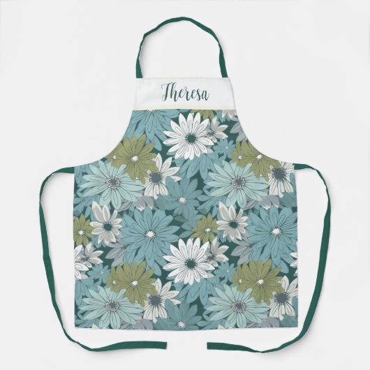 Gepersonaliseerde all-over print Blue Daisy Schort (Voorkant)