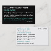 Gepersonaliseerde Allergie Restaurant & ICE Card - Visitekaartje (Voorkant / Achterkant)