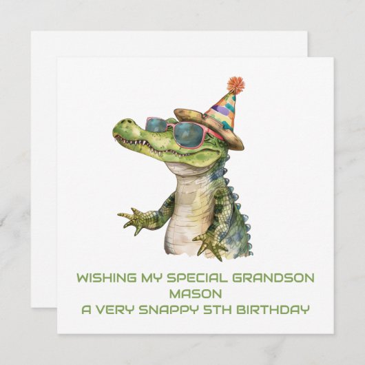 Gepersonaliseerde Alligator Verjaardag Kaart Son G (Voorkant / Achterkant)