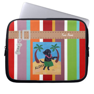 Gepersonaliseerde Aloha Black Labrador Stripe Laptop Sleeve