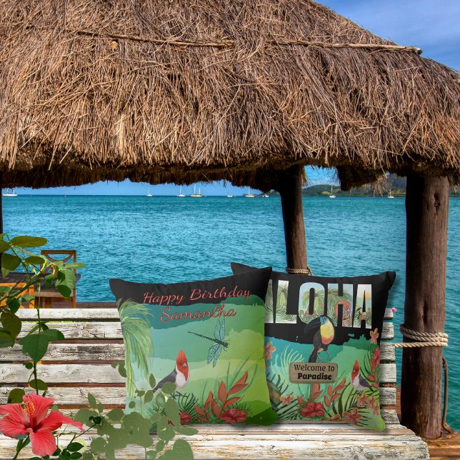 Gepersonaliseerde Aloha Tropical Beauty Dubbelzijd Kussen (Personalized Aloha Tropical Beauty Double-Sided Throw Pillow)