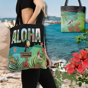 Gepersonaliseerde Aloha Tropical Paradise Dubbelzi Tote Bag