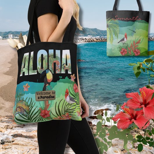 Gepersonaliseerde Aloha Tropical Paradise Dubbelzi Tote Bag