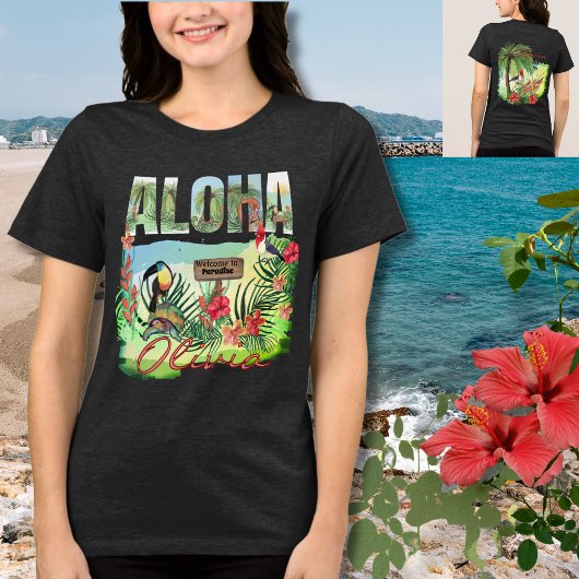 Gepersonaliseerde Aloha Tropical Paradise Dubbelzi Tri-Blend Shirt