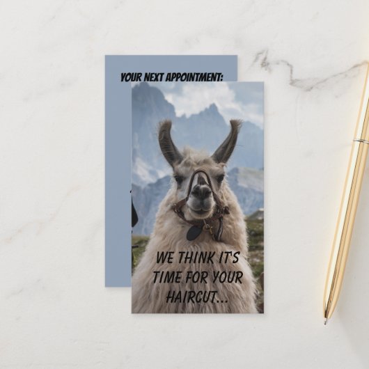 Gepersonaliseerde Alpaca haarstylist aangepaste fo Afsprakenkaartje (Voorkant / Achterkant in situ)