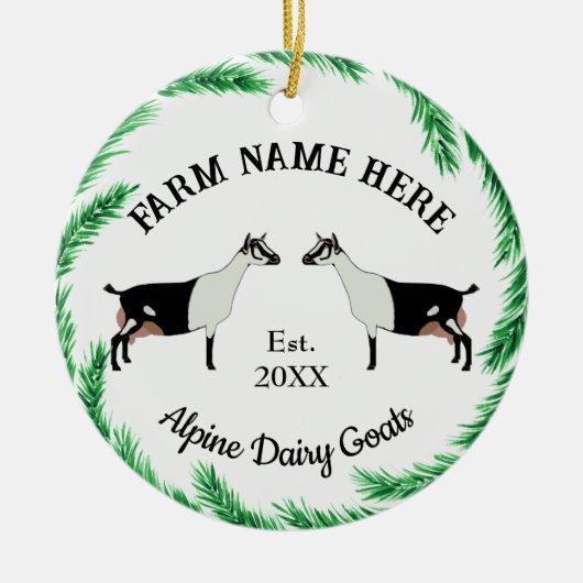 Gepersonaliseerde alpiene melkgeit Pine Wreater Keramisch Ornament (Voorkant)
