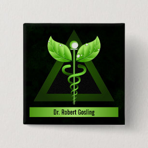Gepersonaliseerde alternatieve geneesmiddelgroene vierkante button 5,1 cm