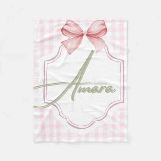 Gepersonaliseerde Amara Baby Girl Nursery Bow & Gi Fleece Deken (Voorkant)