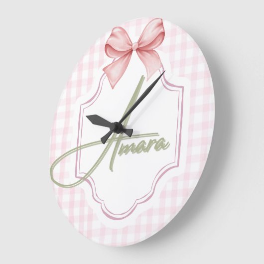 Gepersonaliseerde Amara Baby Girl Nursery Bow & Gi Grote Klok (Hoek)